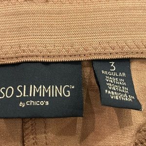 Chico’s so slimming faux leather look jeans. 3 R